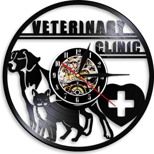 Veterinary Clinic Veterinarian Wall Watch Dogs And Cats Pet Care Animal Hospital Vinyl Record Wall Clock Animal Lovers Vet Gifts