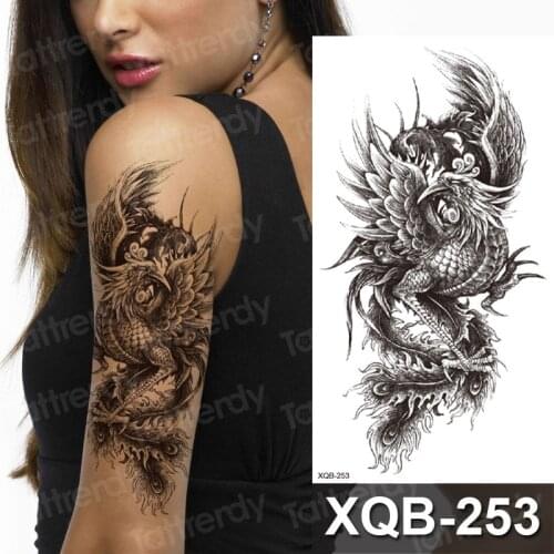 Waterproof Temporary Tattoo Sticker Dragon Lotus Wolf Rose Tattoos Sword Snake Body Art Arm Fake Sleeve Tatoo Women Men Black