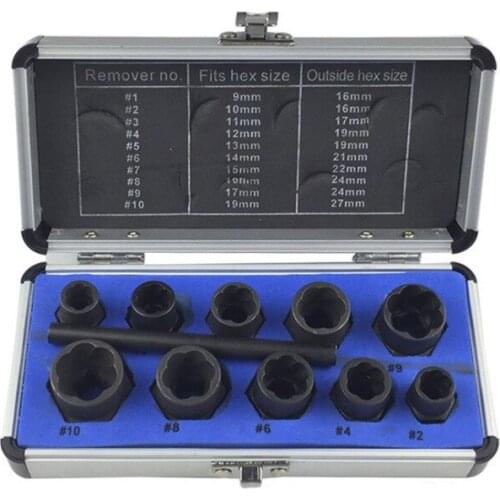 High hardness 11pcs remover metric screw hoist sleeve nut wear tear socket set wrench wood bolts extractor de tornillos bolt