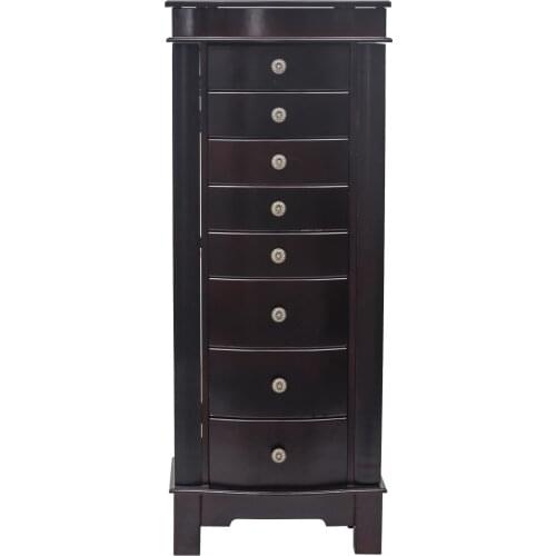 Jewelry Armoire with Mirror, 8 Drawers & 16 Necklace Hooks, 2 Side Swing Doors(Brown) 190812208