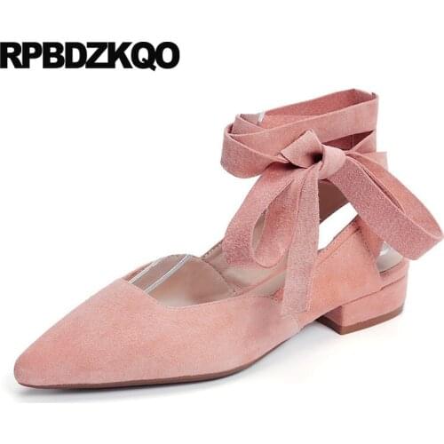 Women Sandals Lace Up Beautiful Slingback Pink Ankle Strap Wedding Ballet Shoes Ballerina Suede Pointed Toe Flats Candy Blue