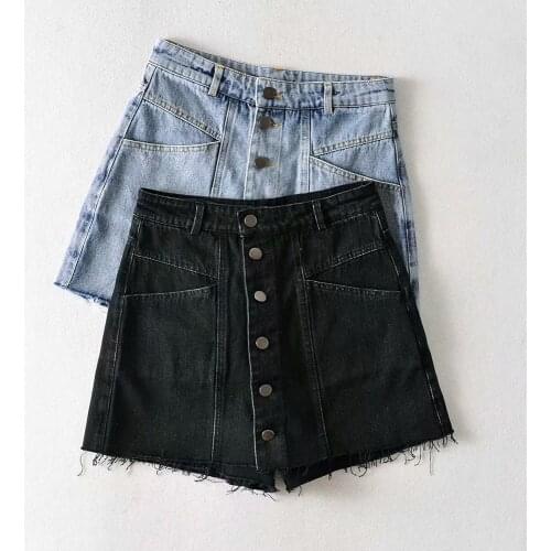 Raw edge single-breasted A-line skirt pants 2020 summer new high waist slim denim shorts Joker hot pants female DLbsq336