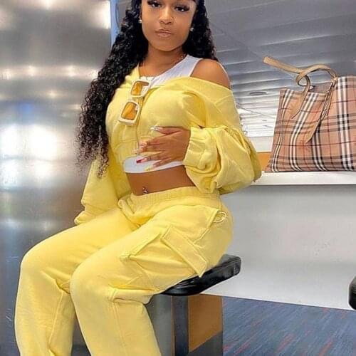 Autumn Winter Tracksuit Women 2 Piece Set Zipper Jacket Top and Cargo Pants Sweat Suits Streetwear Casual Sporty Jogging Femme