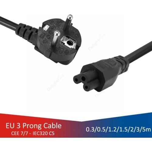 EU AC Power Adapter IEC C5 Power Extension Cable 1.2m 1.5m 1.8m 6ft Laptop Power Adapter for HP Dell Lenovo Sony Notebook LG TV
