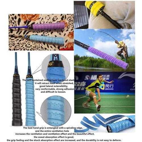 1.1m Anti-slip Breathable Sport Over Grip Sweatband Grip Racket Tape For Badminton Tennis Over Bicycle Badminton Tennis gri B7K5