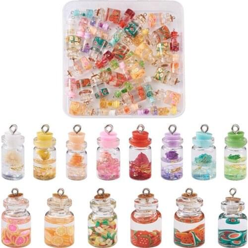 1 Set Glass Bottle Pendants Resin & Polymer Clay & Iron Findings & Resin Rhinestone & Stopper for Jewelry Making DIY Bracelet
