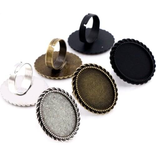 18x25mm 5pcs Black Antique Silver Plated Bronze Brass Oval Adjustable Ring Settings Blank/Base,Fit 18x25mm Glass Cabochons