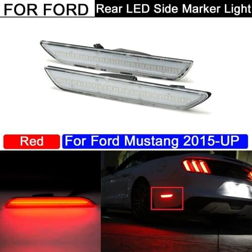 2Pcs Error Free Clear Lens Rear LED Side Fender Reflector Lamp Red Parking Warning Light For Ford Mustang 2015-up