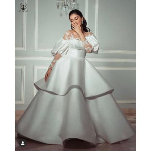 2021 Simple but Elegant Wedding Dresses Illussion O Neck Beaded Long Sleeve Tiered Ball Gown Vestidos De Novias