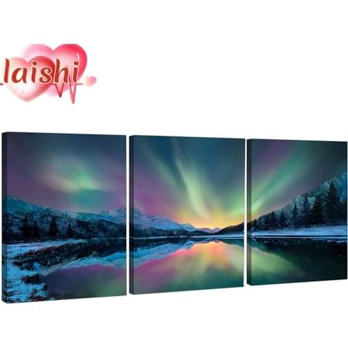 3pcs Arctic landscape, aurora Full round Diamond Painting Cross Stitch Mosaic 5D Diy Square Round diamond 3d Embroidery Gift