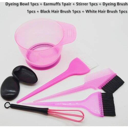 5-6 Pcs/set Professional Dye Hair Styling Accessories Hairdressing Bowl Brushes Earmuffs Dye Stirrer Comb Coloring Dyeing Tool