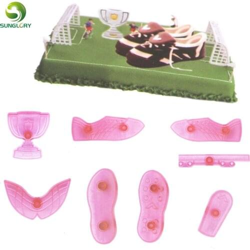 DIY 8PCS Plastic Fondant Cookie Mold To Create Soccer Boot Trophy Football Decoration Sugarpaste Craft Cake Molds For Baking