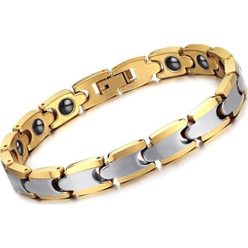 Gold Titanium Bracelets Men Women Unisex Chain Stainless Steel Energy Balance Magnetic Health Care Couple Bracelet Jewelry Gift
