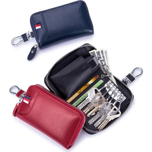 Genuine Leather Key Chain Men Women Key Holder Multifunctional Simple Covers Zipper Key Wallet Unisex Pouch Purse