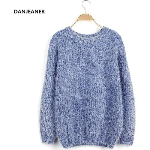 Danjeaner Women Round Neck Long Sleeve Mohair Sweaters Casual Solid Candy Colors Warm Knitting Pullovers Jumper Winter Coat Tops