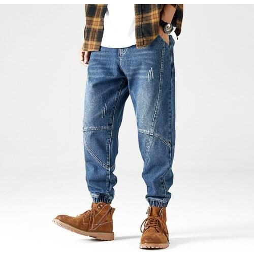 Pants Hip Hop Jeans Men Joggers Fashion Streetwear Men Jeans Loose Fit Spliced Designer Denim Cargo Pants Homme Black Blue Harem