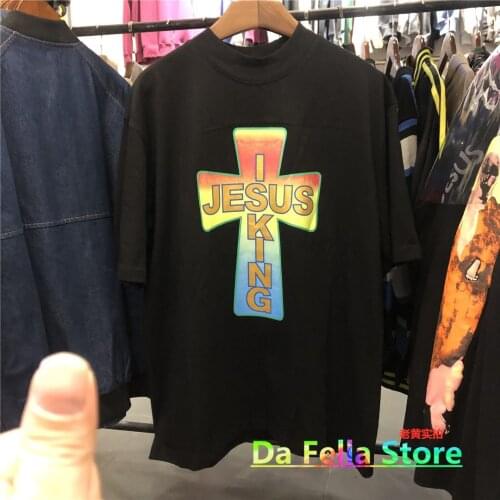 Color Printing JESUS IS KING Cross T-shirt Men Women Sunday Service Tee High Quality Hip Hop Kanye West Short Sleeve JESUS Tops