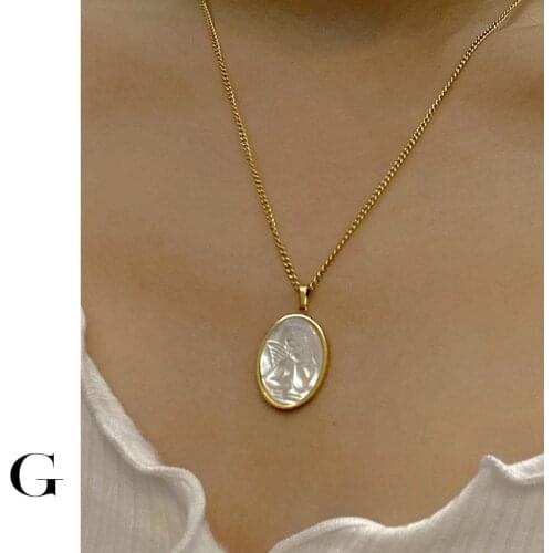 GHIDBK 2020 Fashion Stainless Steel Natural Mother of Shell Portrait Cupid Pendant Collars Necklaces Dainty Street Style Chokers