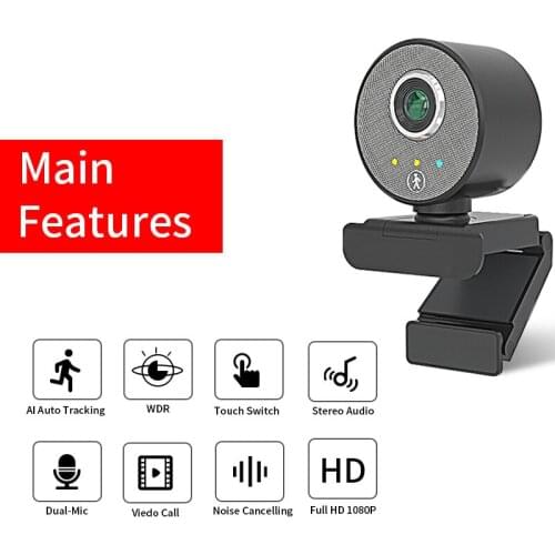 HD 1080P Webcam WDR Al AutoTracking Camera Video Conference USB Cams with Microphone