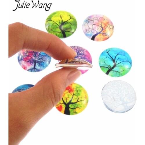 Julie Wang 6PCS 25mm Diameter Round Glass Cabochon DIY Jewelry Finding Cameo Pendant Setting Accessories Personalized Gift Make