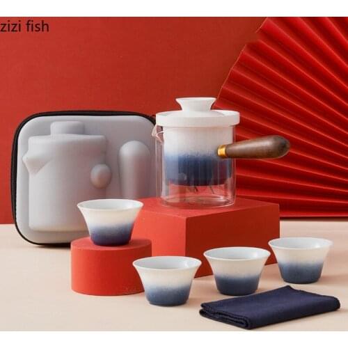 Ceramic Travel Tea Set Kung Fu Tea Set One Pot Four Cups Outdoor Tea Making Equipment Tea Utensils Teaware Sets Teacup Teapot