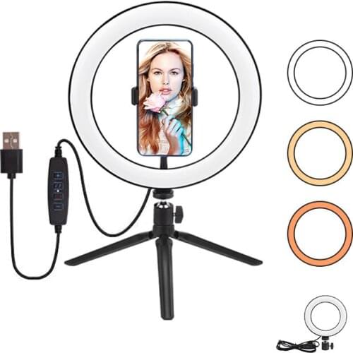 6/10 Inch Ring Light Dimmable LED Selfie Ring Light Mini Tripod for Live Studio Makeup Photography Fill Ring Light Phone Holder