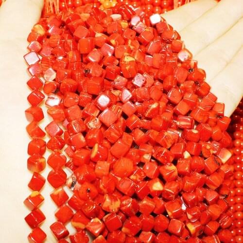 5x5mm Square Shape Coral Beads Jewelry Red Color 15 Inch Per Strand DIY Jewelry for Neckalce Bracelet Earrings Whosale Price