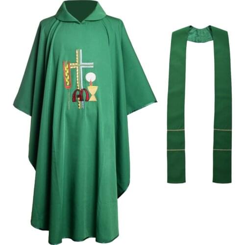 Harvest Chasuble Vestments Green Church Priest Garment Religion Christian Cross Costume