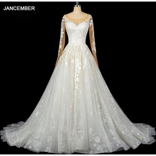 LSDZ52 JANCEMBER White Sexy Transparent Lace Bridal Wedding Dress Long Sleeve Applique Print Exquisite Vestido De Casamento