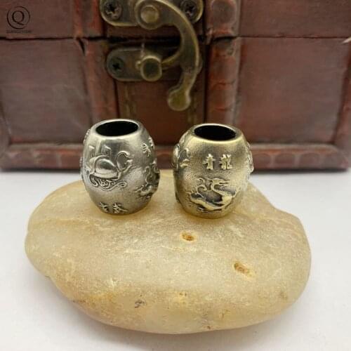 Copper Beast Tiger Dragon Turtle Snake Mythical Bird Pattern Barrel Beads Knife Pendants Jewelry DIY EDC Tool Paracord Keychains