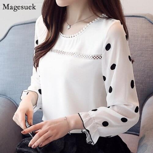 Fashion Women Polka Dot Casual Women Shirts Chiffon White Blouse Women 2021 Autumn Long Sleeve White Shirt Blouses Blusas D383