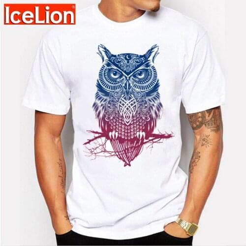 IceLion 2021 New Summer Owl T Shirt Men Short Sleeve T-shirt Fashion Funny Animal Print Tshirt Mens Casual Slim Brand Clothing