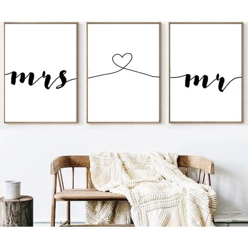 Mr Mrs Family Simple English Letter Wall Art Canvas Poster Minimalist Print Couple Painting Picture for Living Room Nordic Decor