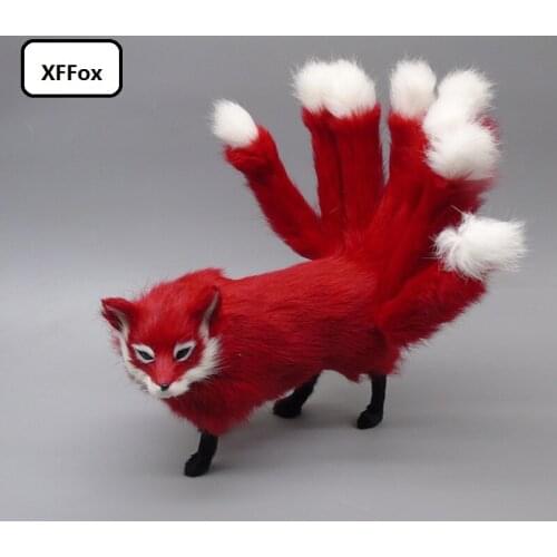 New creative simulation red fox model plastic&furs nine-tails fire fox doll gift 35x14cm xf2317