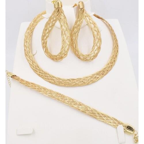 NEW High Quality Ltaly 750 Gold color Jewelry Set For Women african beads fashion necklace set earring jewelry