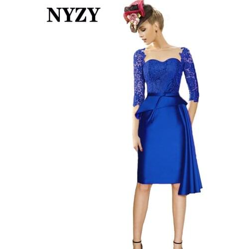 NYZY M360C Elegant Royal Blue Short Mother of the Bride Lace Dresses 2021 Wedding Party Dress Cocktail vestidos de fiesta