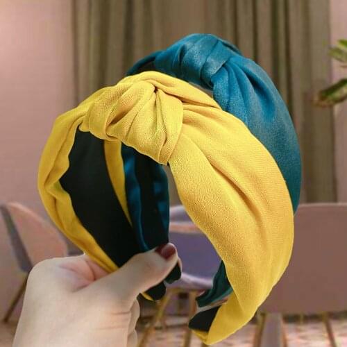 Solid Color Knot Wide Side Hair Hoops Simple Fabric Headband Turban For Girl Plastic Womens Hair Accessories