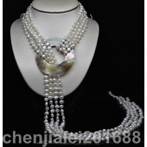 Natural 4 Row 5-6MM AAA White Baroque pearl Necklace