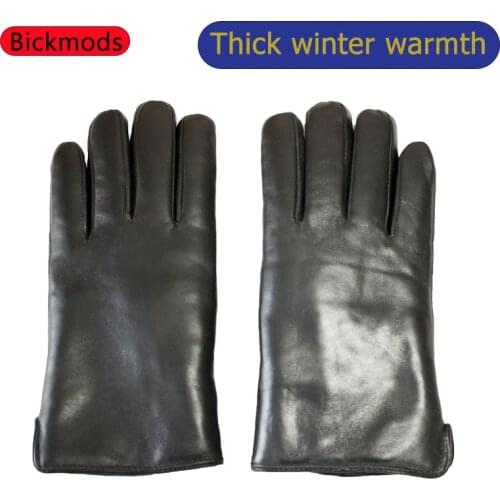 Winter thick warm leather gloves mens black sheep shearing fur lining outdoor windproof cold riding sheep leather gloves
