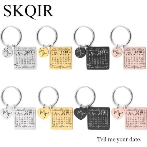 Personalized Customization Calendar Keychain Custom Engrave Love You Heart Tag Date Key Chain for Women Jewelry Couple Gift