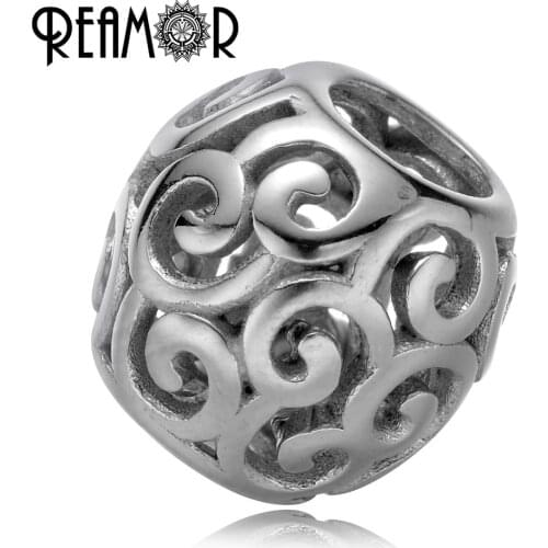 REAMOR Polishing Hollow Totem Bead 316l Stainless Steel European Spacer Charm Beads For Jewelry Making Bracelet DIY Wholesale