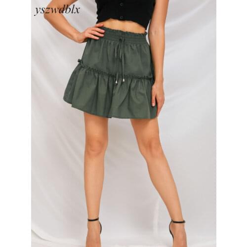 Casual Women Skirts 2021 Summer Solid Mini Pleated Skirt A-line Patchwork High Waist Woman Skirt Elastic Waist Female Clothing