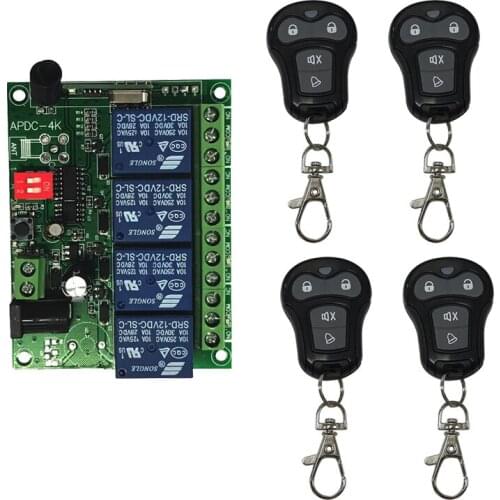 DC 12V 10A Relay 4CH 4 CH Wireless RF Remote Control Light Switch 10A Relay Output Radio Receiver Module +Transmitter