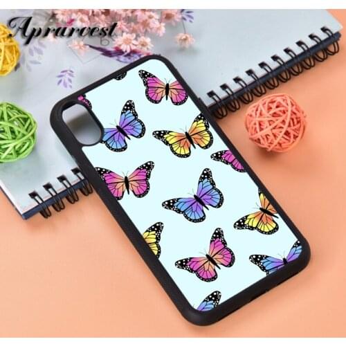 Aprarvest Colorful Butterflies Blue Background Silicone Phone Case Cover For iPhone 6 6S 7 8 PLUS X XS XR 11 12 MINI PRO MAX