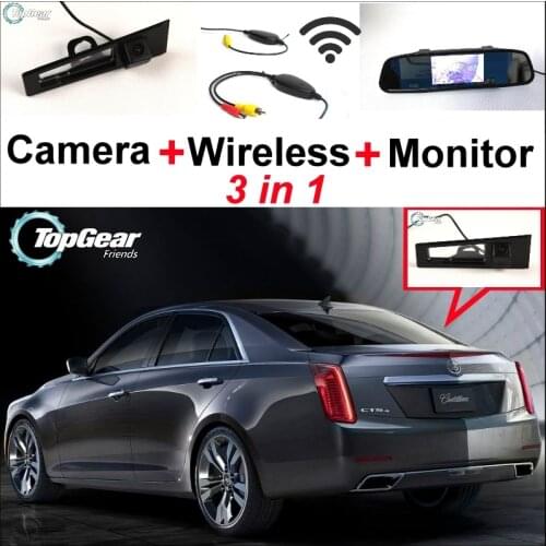3 in1 Special WiFi Rear View Camera + Wireless Receiver + Mirror Monitor Easy DIY Parking System For Cadillac CTS 2008~2014
