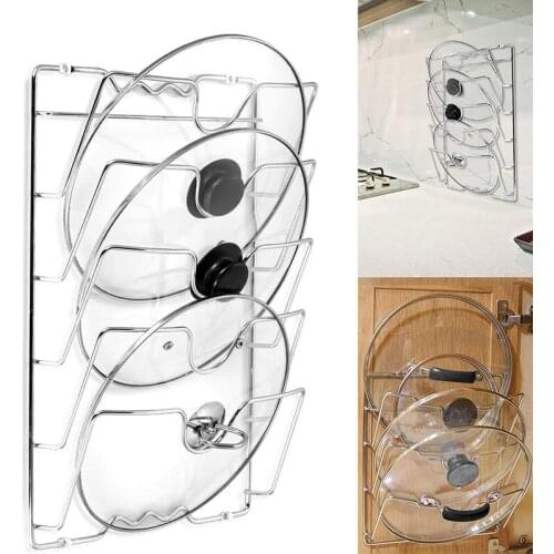 Pot lid Rack, 5 Layer Pot Lid Holder Organizer Kitchen Storage Wall Mount Metal Pot Cover Organizer for Cabinet Door Wall