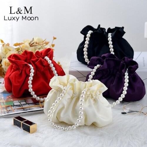 Womens Clutch Bag Exquisite Pearl Handbag And Purse Solid Bucket Designer Evening Bags Elegant Shoulder Bag Sac A Main X373H