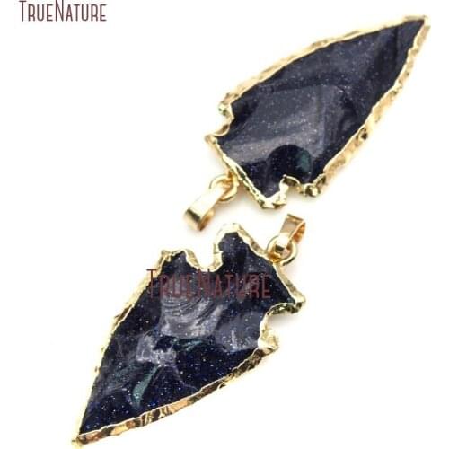 Dark Blue Goldsand Arrowhead Pendant with Electroplated 24k Gold Blue Arrow Pendant Charms PM16202