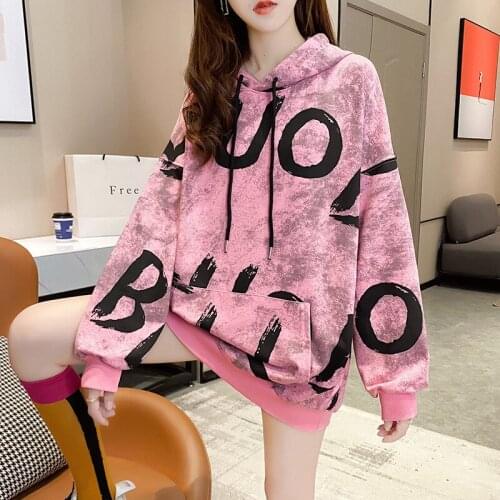 Spring Long Sleeve Print Letter Oversized Hoodie Woman Jacket New Korean Fashion Loose Sweatshirt Women Plus Size