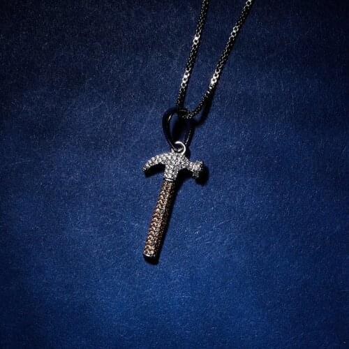 S925 Sterling Silver Full CZ Stone Paved Bling Ice Out Hammer Pendants Necklaces for Women Charm Jewelry Drop Shipping